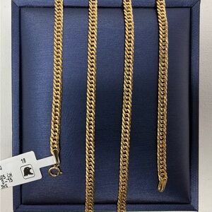18K Genuine Yellow Gold Curb Link Chain Necklace for Men